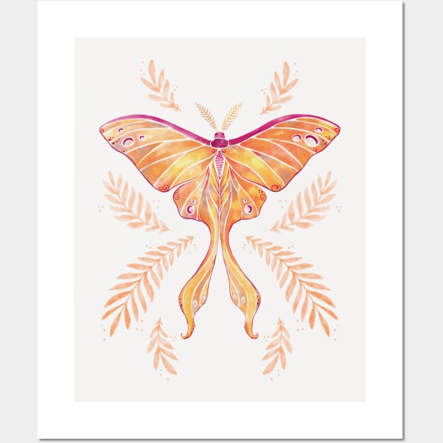 Watercolor Luna Moth - Fall Orange Wall Art by Serena Archetti